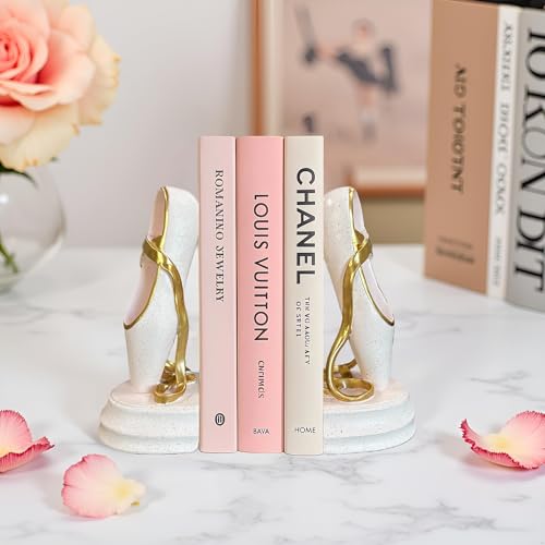 Ballet Shoes Book Ends Decorative Bookends for Shelves, Elegant Ballet Bookends for Bookshelf Decor, Decorative Book Stoppers for Home Office Display - color: Dancing Shoes - Pink