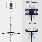Raking Tablet Floor Stand, Height Adjustable Cellphone Floor Stand with 360°Rotating Tripod Mount, Compatible with iPhone iPad mini/Air/Pro and All 5.5-12.9 Inch Devices