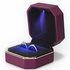 Luxury Ring Box, Square Velvet Wedding Ring Case Jewelry Gift Box with LED Light for Proposal Engagement Wedding, Purple - color: Purple, size: Ring Box