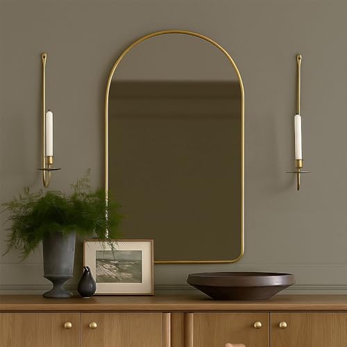 Wall Candle Holders Set of 2 Handcrafted Wrought Iron Sconces with Gold Finish, Easy to Install Modern Candle Holders for Living Room, Bedroom, Hallway, Wedding or Holiday Decor - color: Gold