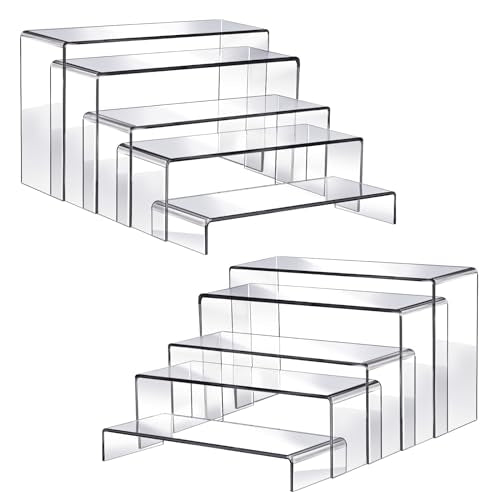 Fixwal 10pcs 2 Set Acrylic Risers for Display Clear Perfume Organizer Stands Acrylic Display Risers for Show Figures, Cupcake, Jewelry, Toys, Perfume and More (Large Size)