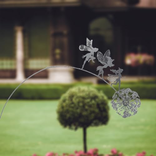 Fcteap Flower Fairy Dancing with Dandelion Garden Art Sculpture Stainless Steel Statue Christmas Halloween Decoration for Outdoor Yard Courtyard Lawn Patio Metal Ornaments (Three Persons) - style: Three Persons