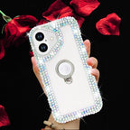 Bonitec Compatible with iPhone 17 Case for Women Glitter Sparkle Bling Cute Metal Finger Ring Bracket Stand Luxury Shiny Crystal Rhinestone Diamond Clear Protective Bumper Cover for Girls