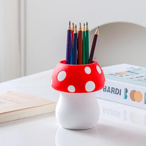 Silicone Pen Holder Cactus Pencil Holder Cute Pens Cup for Desk for Kids Office Decor Desk Accessories Pen Pot Desk Organizer (Red Mushroom) - color: Red Mushroom