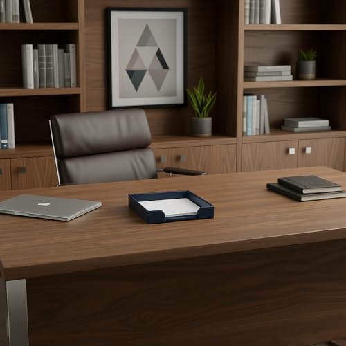 Dacasso Navy Blue Bonded Leather Luxury Letter Tray Holder & Paper Organizer for Desk - Executive Desk Decor & Office Organization Essential - color: Navy Blue, size: 13.5" x 10.5" x 2"