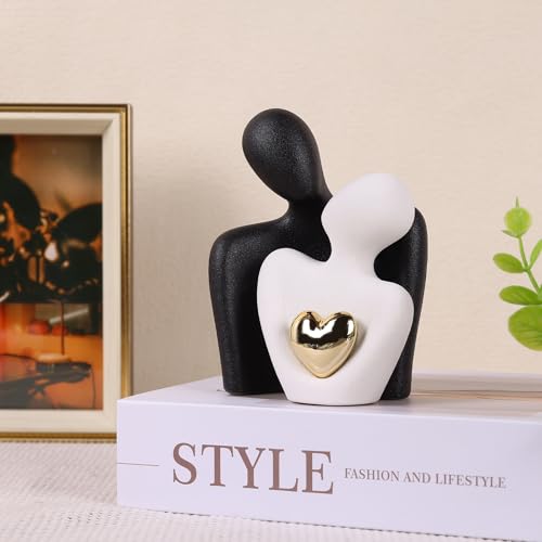 Mini Couple Statue - Ceramic Romantic Couple in Love Figurines for Decor Bedroom, TV Cabinet, Wedding Valentines Gift, Small Knick Knacks for Home Decor Shelve (3.15" Black White) - color: 3.15" Black White