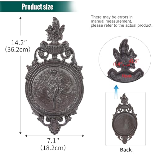 Sungmor Ornate Cast Iron Wall Art Plaque – Classical Woman Relief in French Country Style, Decorative Wall Sculpture - Vintage Hanging Décor for Home, Garden, or Patio – Rustic Black Finish - color: Rustic Black & B