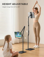 Lamicall Tablet Floor Stand Holder - [55" Height Adjustable][ Flexible Arm] 5lb Base Tablet Holder, Multi Angle Bed Mount Gifts for 4.7-13" Devices, iPad Pro Air, Tabs, E-Readers, Kindle Accessories