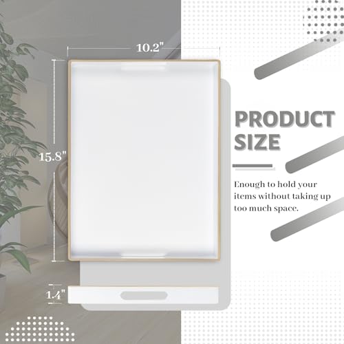 MAONAME White Decorative Tray for Coffee Table, Modern Serving Tray with Handles, Plastic Rectangular Tea Trays for Ottoman, Bathroom Decor, 15.8” X 10.2” x 1.4" - color: White, size: 15.8" x 10.2" x 1.4"
