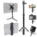Kado Metal Portable Monitor Stand Tripod, 2-In-1 Phone/Tablet Clamp Portrait/Landscape, 100x100mm 75x75mm Wall/Arm Mount Adapater Bracket Plate, 360° Ball Head Compact for Projector, Camera and Webcam - style: Gray Black
