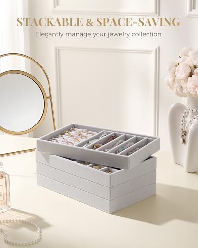 Lolalet Jewelry Drawer Organizer Inserts, Stackable Velvet Tray Jewelry Storage Organizers Set Display Cases for Necklaces Bracelets Earrings Rings Chains Bangles Watches, Mothers Day Gift - color: Grey, size: A5 Size, 4 Packs