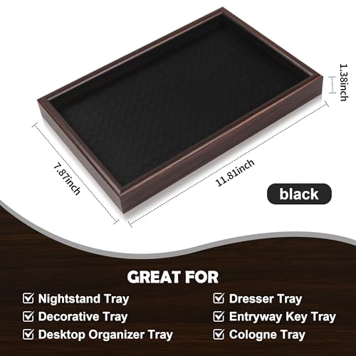 Zosenley Wooden Valet Tray with Leather Base - Nightstand Catchall Organizer for Cologne, Perfume, Keys, Wallet, Phone, Watch, Jewelry & Sunglasses (2Pcs Black) - color: 2Pcs Black