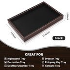 Zosenley Wooden Valet Tray with Leather Base - Nightstand Catchall Organizer for Cologne, Perfume, Keys, Wallet, Phone, Watch, Jewelry & Sunglasses (2Pcs Black) - color: 2Pcs Black