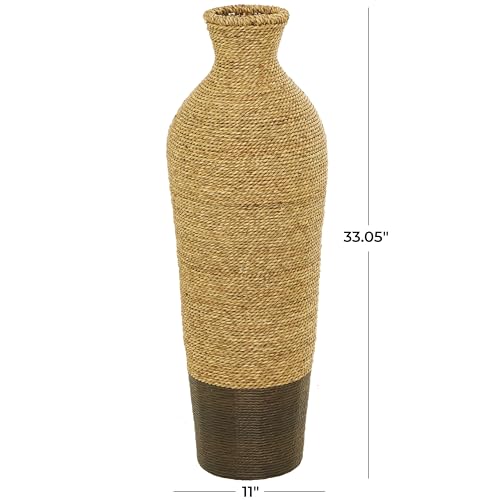Deco 79 Seagrass Handmade Decorative Vase Tall Woven Floor Centerpiece Vase, Vase for Home Decoration 11" x 11" x 33", Brown - size: 11" x 11" x 33"