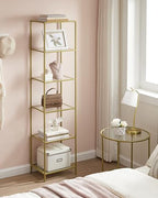 VASAGLE Bookcase, 6-Tier Bookshelf, Slim Shelving Unit for Bedroom, Bathroom, Home Office, Tempered Glass, Steel Frame, Metallic Gold ULGT500A01 - color: Metallic Gold, size: 6 Tiers (15.7"W x 69.8"H)