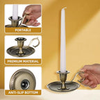 DECHOUS Taper Candle Holder Vintage: Antique Brass Candlestick Holder with Handle - Hand Held Bronze Chamberstick Candleholder for Home Table Centerpiece Wedding Party