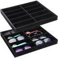 Batiyeer Sunglasses Organizer Storage Tray 10 Grids Eyewear Watch Holder Display Stackable Ice Velvet Tray Women(Black,2 Pcs) - color: Black