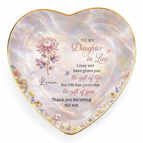 Personalized Daughter in Law Gifts Heart Shaped Jewelry Dish, Sentimental Gift from Mother-in-law, Custom Birth Flower, Birthday Gift for Daughter in Law Appreciation Present - color: Daughter In Law 132