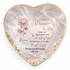 Personalized Daughter in Law Gifts Heart Shaped Jewelry Dish, Sentimental Gift from Mother-in-law, Custom Birth Flower, Birthday Gift for Daughter in Law Appreciation Present - color: Daughter In Law 132