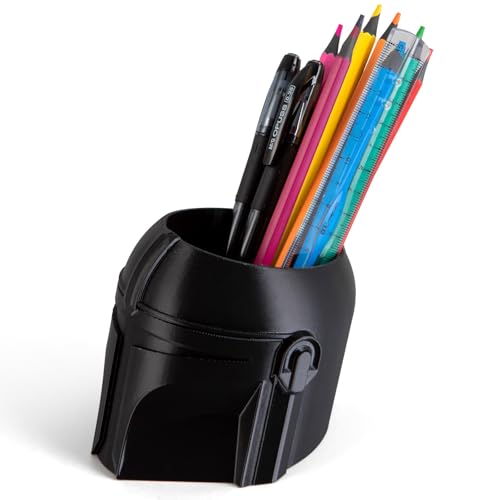 Cool Helmet Pen Holder, Armor Figurine Pencil Holder for Office Desk Decor, 3D Printed, Black, Durable and Fun Gift Idea - color: Black, size: Helmet