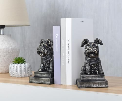 Vintage Antique Dog Bookends,Decorative Book Ends for Shelves,Creative Resin Schnauzer Statues Book Holders for Desk Home Office Bookshelf Decoration,Gifts for Dog Enthusiasts - color: Black