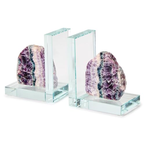 Two's Company Fluorite Quartz Crystal Bookends, 9.5-Inch, Set of 2