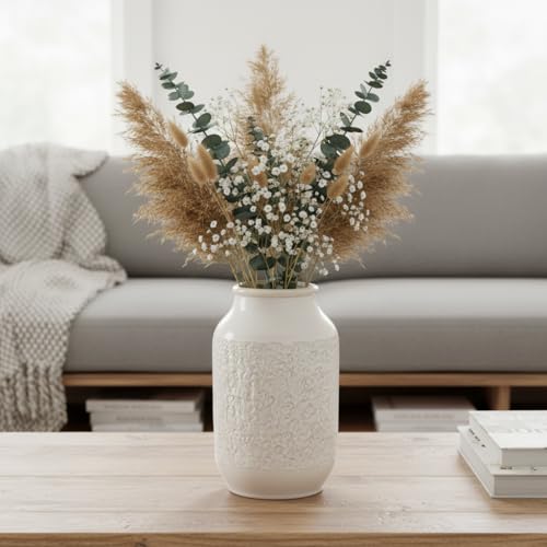 White Ceramic Vase, Minimalist White Vases for Flowers, Modern Decorative Vase for Home Decor, Centerpiece Wedding Dining Living Room Kitchen Decor 9 inch - color: Modern White