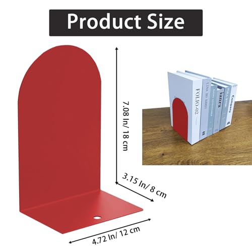 MerryNine Metal Book Ends, 4 Pack Red Bookends for Shelves, Book Holder for Heavy Books, Book End for Kids Books, Decoration Bookend for Home Office - color: Red
