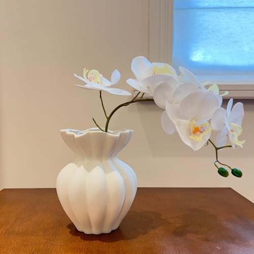 EspoirLuv-White Ceramic Vase for Pampas Grass – 6.69” Flower Vase, Table Centerpiece for Living Room, Shelf & Home Decor