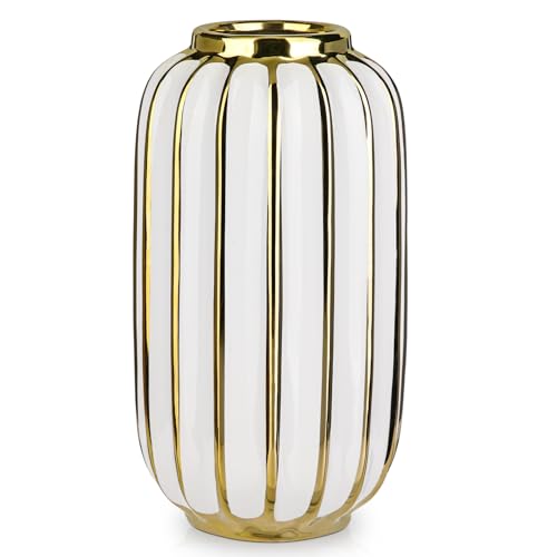 Briful Gold Plated Lantern Ceramic Vase Home Decor Creative Design Porcelain Decorative Flower Vase 11.02'' White Ceramic Vases for Wedding Anniversary Decoration - color: 11.02'' Tall-white