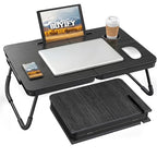 BUYIFY Foldable Laptop Bed Desk for Couch, Sofa - Large Lap Desk Tray Table with Cup Holder and Tablet Slot - Portable Notebook Stand for Eating, Writing, Studying and WFH -NEW-006 - color: Deep Black