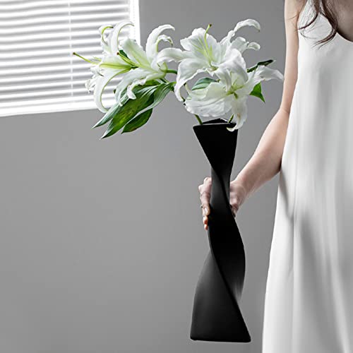 16 Inch Tall White/Black Ceramic Vase Curve Geometric Flower Vase Modern Minimalist Abstract Vase Farmhouse Decorative Vase for Table Home Office Floor Shelf Decor(Black) - color: Black