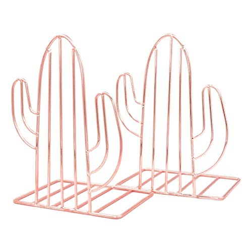 Winterworm Metal Bookends Book Ends Heavy Duty Modern Decorative for Bedroom Library Office School Book Display Desktop Organizer Gift (Cactus Rose Gold) - color: Cactus Rose Gold