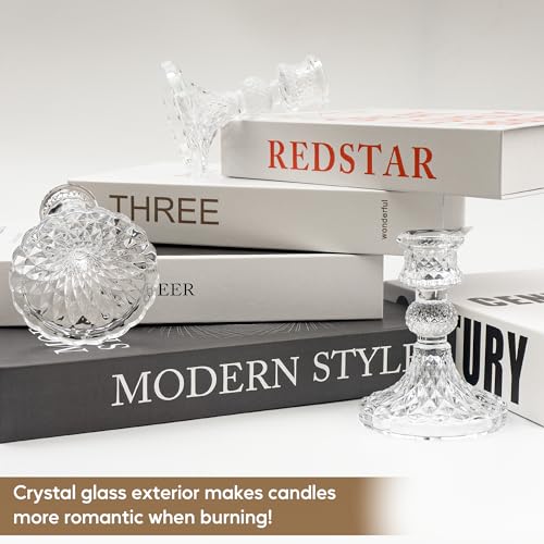 Glass Candlestick Holder Taper and Pillar Candle Holder Desktop Decoration for Wedding Dinning Party-3 Packs - color: Clear