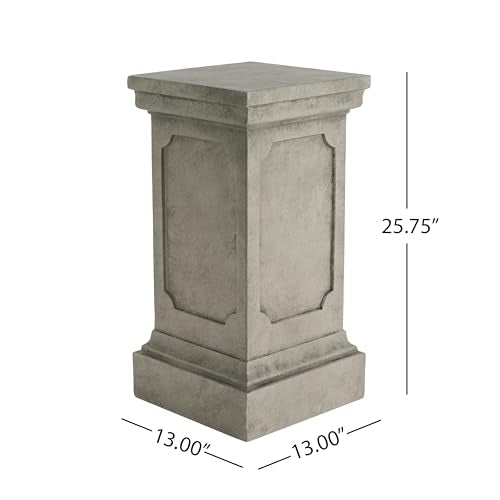 Christopher Knight Home Classic Square Flower Stand 25.75" Pedestal Plant Stand Indoor Outdoor Display Table for Ferns Orchids Sculptures with MGO Construction Brushed Finish, Light Gray - size: 25.75"