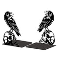 Peacoblue Metal Bookends for Shelves, Modern Decorative Heavy Duty Study Book Support Stoppers for Office, Desk, Shelf, Room 5.3"x4.3"x7.4" Cast Iron Simple Tall Bookends, 1 Pair (Crow and Skull) - style: Crow and Skull