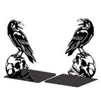 Peacoblue Metal Bookends for Shelves, Modern Decorative Heavy Duty Study Book Support Stoppers for Office, Desk, Shelf, Room 5.3"x4.3"x7.4" Cast Iron Simple Tall Bookends, 1 Pair (Crow and Skull) - style: Crow and Skull