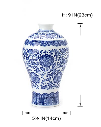 Blue and White Chinoiserie Ginger Jar Vase for Home Decor, Porcelain, 9" H - size: BlueB 9"H