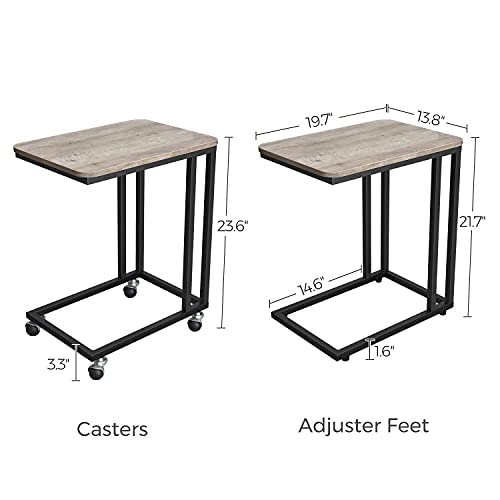VASAGLE End Table, C Shaped TV Tray with Metal Frame Rolling Casters, Industrial Side Table for Living Room Bedroom, 19.7 x 13.8 x 23.6 Inches, Greige and Black - color: Greige + Black