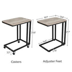 VASAGLE End Table, C Shaped TV Tray with Metal Frame Rolling Casters, Industrial Side Table for Living Room Bedroom, 19.7 x 13.8 x 23.6 Inches, Greige and Black - color: Greige + Black