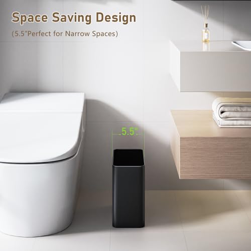 Small Bathroom Trash Can 2.4 Gallon Wastebasket, Slim Metal Garbage Can Matte Black Stainless Steel Trash Bin for Bedroom,Office,Kitchen,Toilet, rv, Near Desk, Under Sink - color: Black