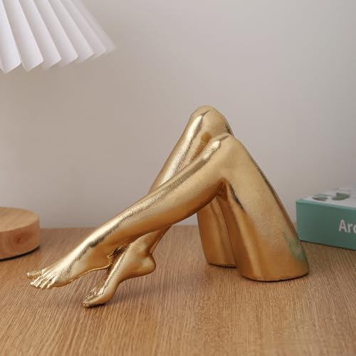 Golden Legs Sculpture Elegant Resin Home Decor Legs Statues Versatile Indoor/Outdoor Ornament, Bedroom, Office Desktop, Cabinets, Perfect (Bowed Leg) - color: Bowed Leg