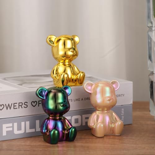Small Bear Figurines Animal Sculpture Home Décor for Living Room Bedroom Office Statues Desktop Cabinets Tabletop Decor for Women Mom Birthday Gift(Gold3 Combinations) - color: Gold 3 Combinations
