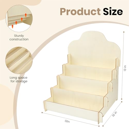2 Pack 4-Tier Wooden Greeting Card Display Stand, Card Rack for Stickers, Postcards, Photos, Stationery, Small Products, Home Office Decor & Organizer, Lightweight for Vendor Booths, Craft Fairs