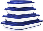 8-Piece Glass Baking Dish Set with Plastic lids,Rectangular Glass Bakeware Set with Lids, Baking Pans for Lasagna, Leftovers, Cooking, Kitchen, Freezer-to-Oven and Dishwasher, Blue - color: Navy blue