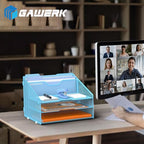 GAWERK Letter Tray Organizer, Mesh Desk File Organizer with 3 Paper Trays and 2 Vertical Upright Section (Blue) - color: Blue