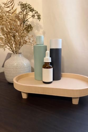 Minimal Vanity Tray Beige Bathroom Organizer 3D Printed Decorative Tray for Skincare Perfume Jewelry