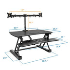 Mount-It! Electric Standing Desk Converter with Dual Monitor Arms for 2 Screens (Max 32"), Large 35.4" Wide Desktop, Motorized Stand Up Desk Riser, Keyboard Tray, USB, Black Stand up Desk Convertor - size: Large 35.4"