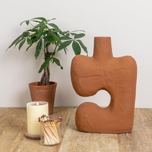 Bloomingville Modern Abstract Decorative Paper Mache Vase, Terracotta (Each Will Vary)