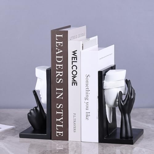 Unique Decorative Bookends – Thinking Man Statue for Bookshelf, Modern Abstract Art Bookends, Aesthetic Decor for Home, Office, Desk, Funky Book Ends for Large Books & Shelf Display (Black) - color: Black